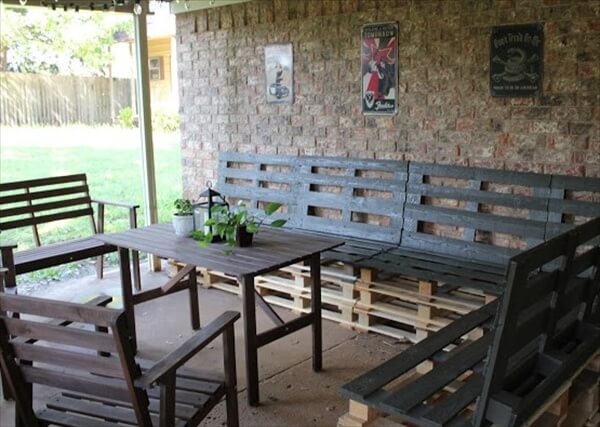 pallet chairs and bench