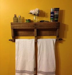 recycled pallet bathroom shelf and towel rack