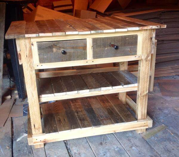 Rustic Pallet Kitchen Table With Drawers