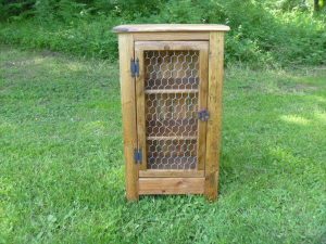 recycled pallet cabinet with chicken wire