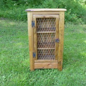 recycled pallet cabinet with chicken wire