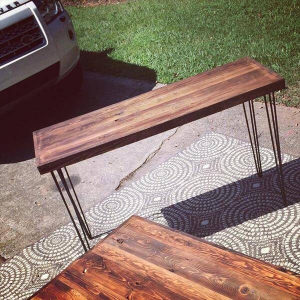 Diy Pallet Table And Side With, How To Make A Console Table With Hairpin Legs