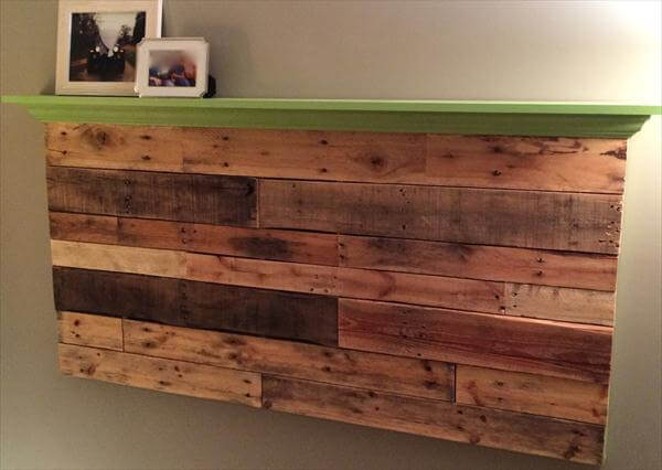 Diy Pallet Floating Headboard With, Headboard With Floating Shelves