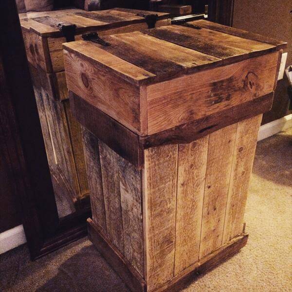 Diy Recycled Pallet Rustic Trash Bin, Country Style Wooden Garbage Cans
