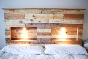 pallet headboard with mobile phone charging outlets and touch lighting