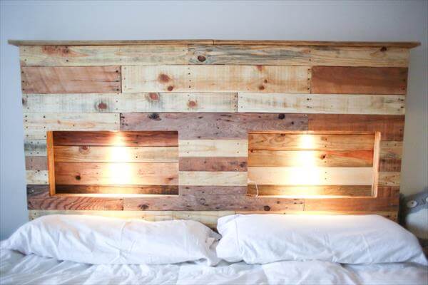 Pallet Headboard With Lighting, Diy Pallet Headboard For King Size Bed