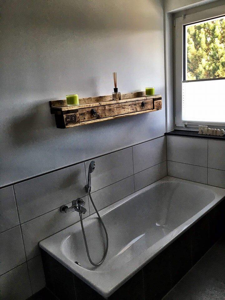 recycled pallet wall hanging shelf with drawer