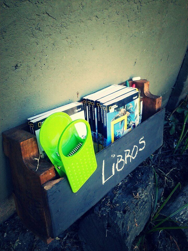 low-cost wooden pallet bookshelf