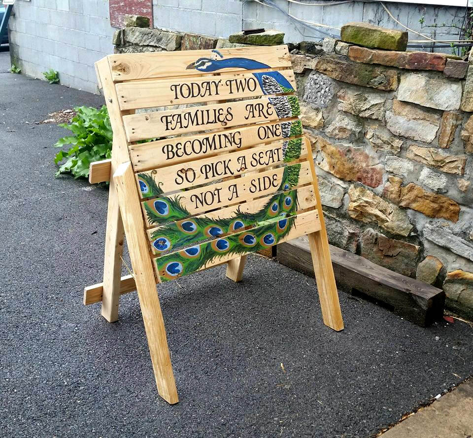 handmade wooden pallet wedding welcome board