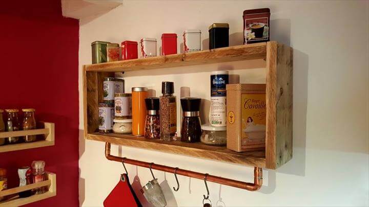 pallet and metal pipe kitchen tea rack