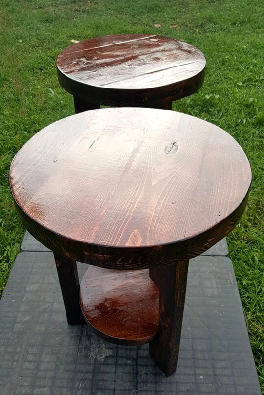 handcrafted wooden pallet round end tables