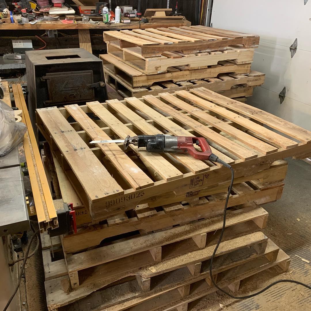 Wood shipping pallets
